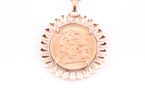 Lot 132 - A 9ct yellow gold mounted full sovereign...