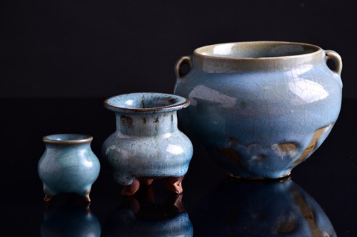 Lot 126 - Two Chinese jun ware censers and a two earred...