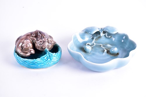 Lot 113 - Two Chinese porcelain brush washers, modelled...