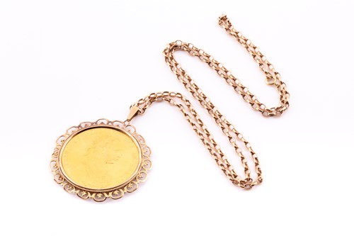 Lot 252 - A 9ct yellow gold mounted Austrian ducat,...