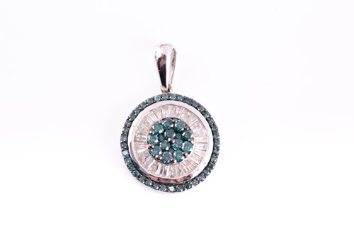 Lot 45 - A 9ct white gold and diamond pendant, the...