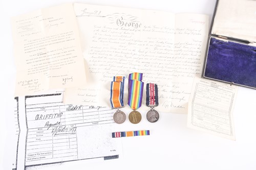 Lot 360 - Great War MM group of 3 awarded to Second...