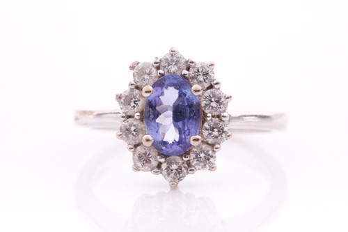 Lot 273 - An 18ct white gold, diamond, and tanzanite...