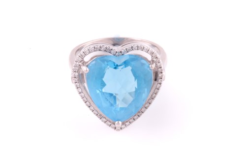 Lot 199 - A blue topaz and diamond heart-shaped cluster...