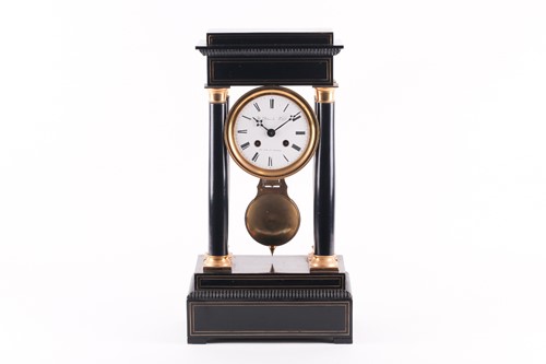 Lot 189 - A French portico mantel clock by C. Detouche...