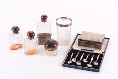 Lot 332 - A four-piece silver and tortoiseshell-mounted...