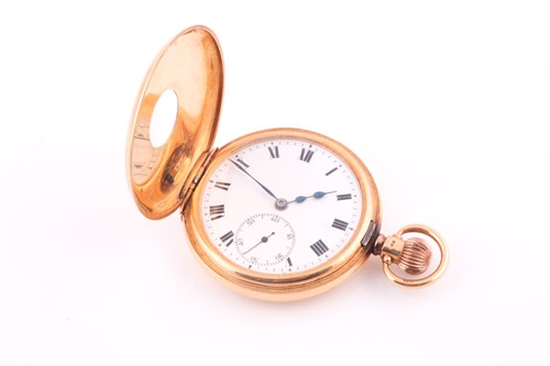 Lot 375 - An 18 carat gold half hunting cased pocket...