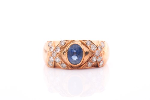 Lot 161 - An 18ct yellow gold, diamond, and sapphire...