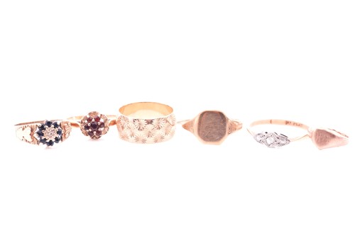 Lot 22 - A group of six gold rings, to include a yellow...