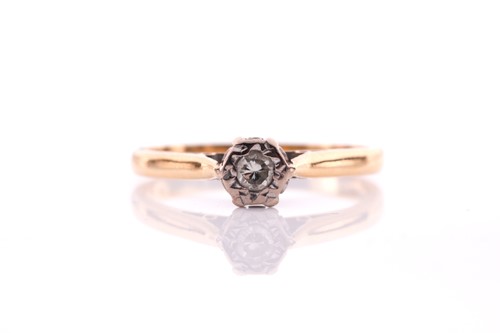 Lot 142 - An 18ct yellow gold and diamond ring, illusion-...