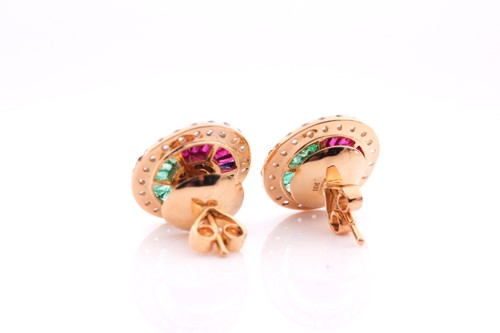 Lot 161 - A pair of diamond, ruby, sapphire, and emerald...