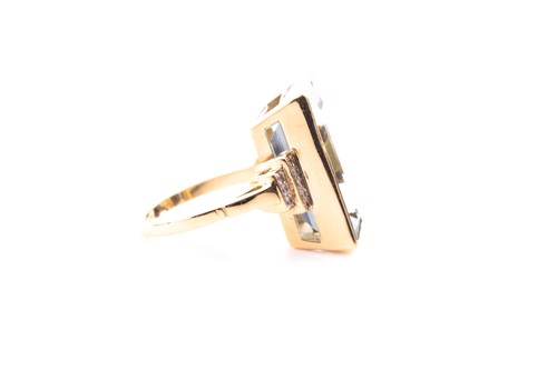 Lot 160 - An 18ct yellow gold, diamond, and aquamarine...