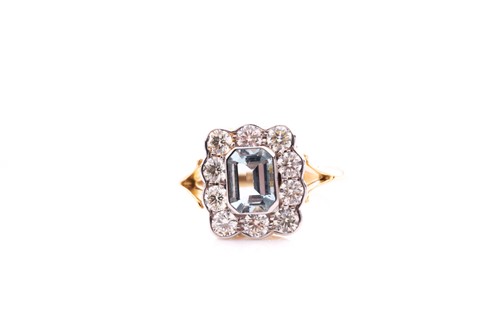 Lot 184 - An 18ct yellow gold, diamond, and aquamarine...
