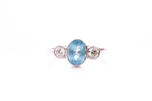 Lot 78 - A platinum, diamond, and aquamarine ring,...