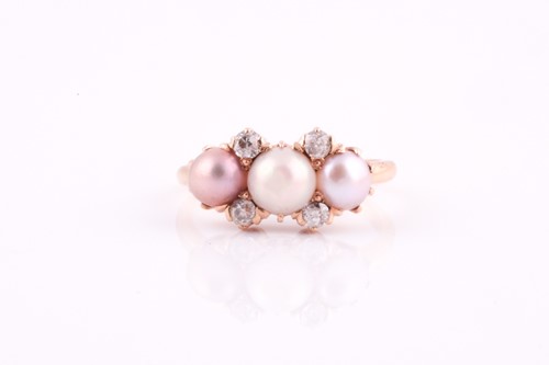 Lot 227 - A yellow metal, diamond, and pearl ring, set...