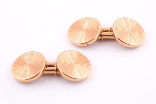 Lot 53 - A pair of yellow metal cufflinks, with...