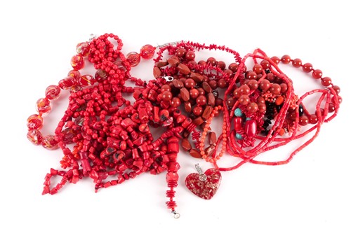Lot 122 - A large quantity of coral necklaces of beaded...