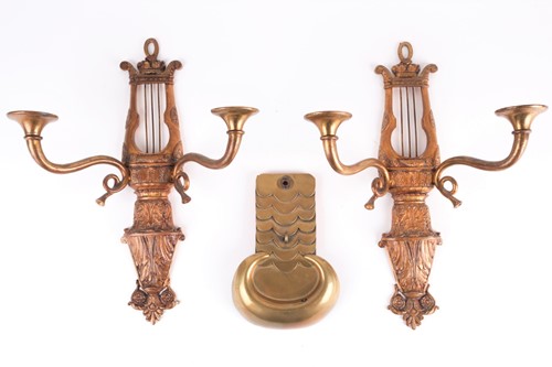 Lot 202 - A pair of gilt bronze wall sconces, in the...