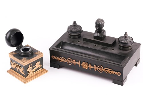 Lot 208 - A late 19th century ebonised metalware desk...