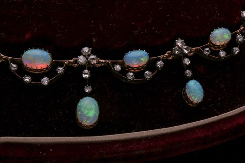 Lot 422 - An Edwardian opal and diamond fringe necklace,...