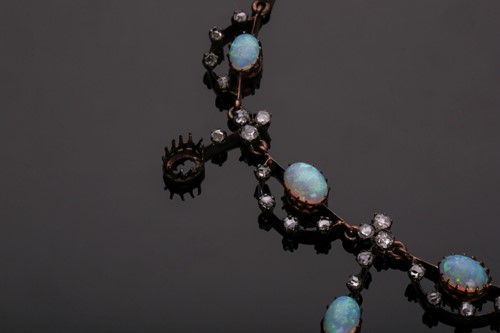 Lot 422 - An Edwardian opal and diamond fringe necklace,...