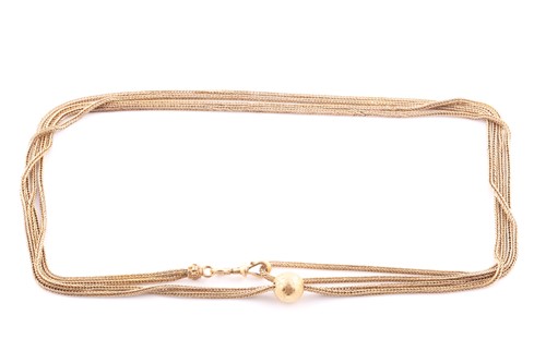 Lot 25 - A yellow metal rope-twist double strand muff...