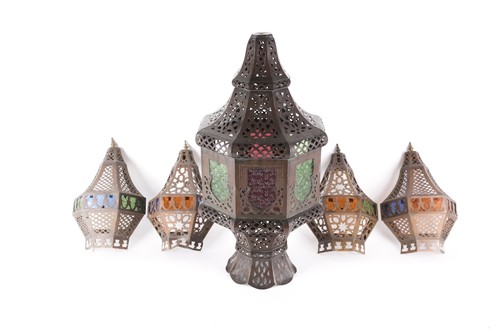 Lot 36 - A Middle Eastern brass and coloured-glass...