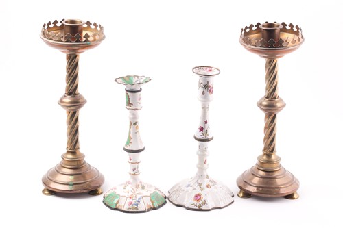 Lot 30 - A pair of 19th-century brass candlesticks, in...