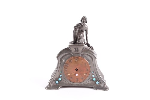 Lot 188 - A pewter Art Nouveau mantel clock, of...