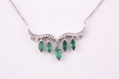 Lot 23 - An emerald and diamond necklace; the...