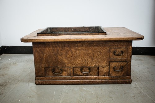 Lot 78 - A Japanese keyaki wood hibachi, late 19th...