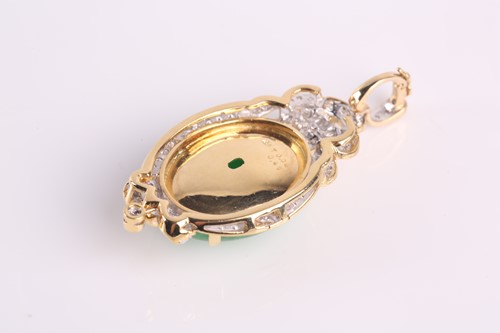 Lot 48 - A yellow metal, diamond, and jade pendant, set...