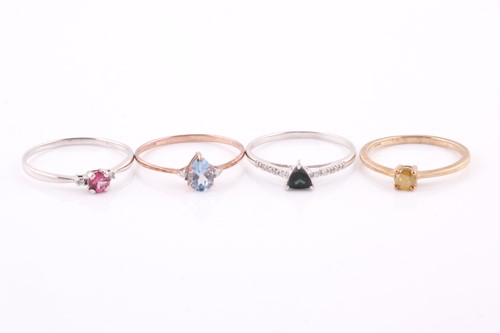 Lot 144 - A 9ct rose gold and pear-cut aquamarine ring,...