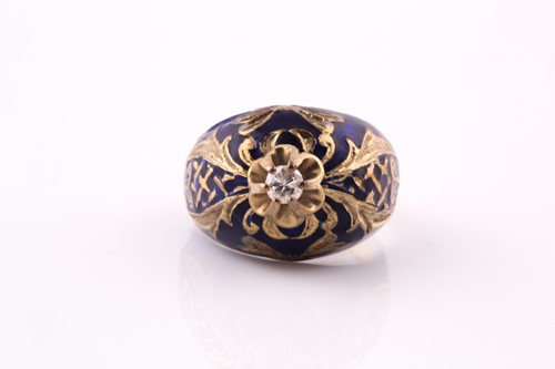 Lot 71 - A French gold, diamond, and enamel ring; the...