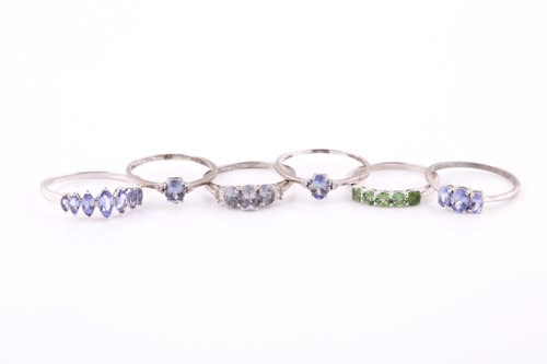Lot 34 - A 9ct white gold and tanzanite ring, set with...