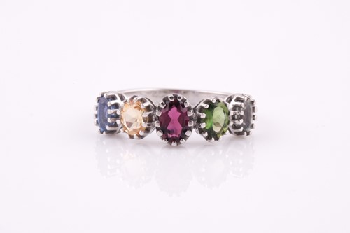 Lot 67 - A 9ct white gold and rainbow gemstone ring,...