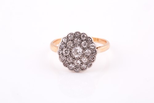 Lot 203 - An 18ct yellow gold and diamond cluster ring,...