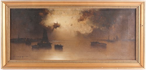 Lot 9 - British School (late 19th century), a moonlit...