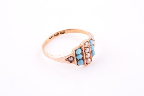 Lot 70 - An 18ct yellow gold, pearl, and turquoise ring,...