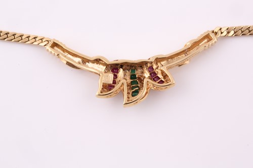 Lot 37 - An emerald, ruby, and diamond triple leaf...