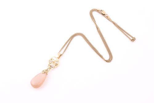 Lot 4 - A diamond and pear shape moonstone pendant, on...