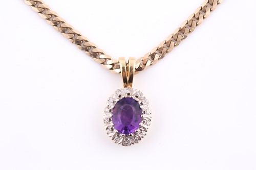 Lot 369 - An amethyst and diamond cluster pendant, the...