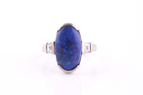 Lot 149 - 18ct white gold, opal and diamond ring, the...