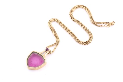 Lot 248 - 18ct yellow gold, 'watermelon' tourmaline,...