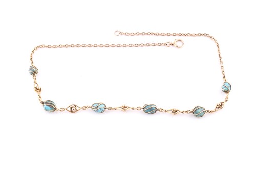 Lot 236 - A 9ct yellow gold and turquoise necklace, with...