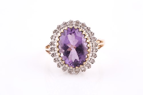 Lot 150 - A 9ct yellow gold, amethyst, and diamond...