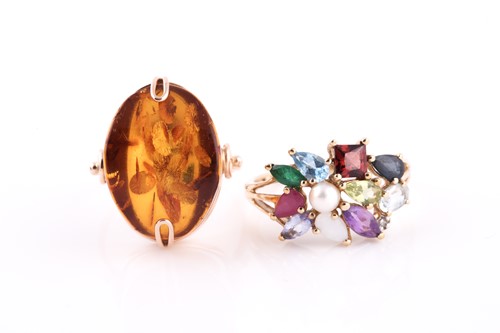 Lot 227 - A 9ct yellow gold and multi-gem ring, set with...