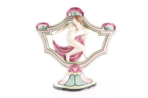Lot 347 - A Royal Dux Art Deco ceramic three-sconce...