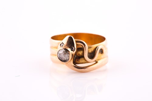 Lot 372 - A late Victorian diamond set serpent ring; the...