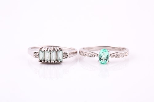 Lot 455 - Two Paraiba tourmaline and diamond rings the...